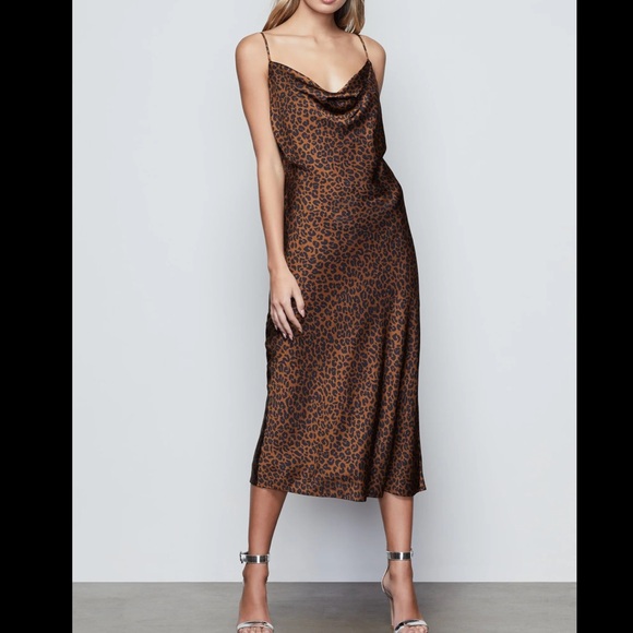 Good American Dresses & Skirts - Good American Leopard Slip Midi Dress Size 2 US M Women Cowl Neck Sleeveless